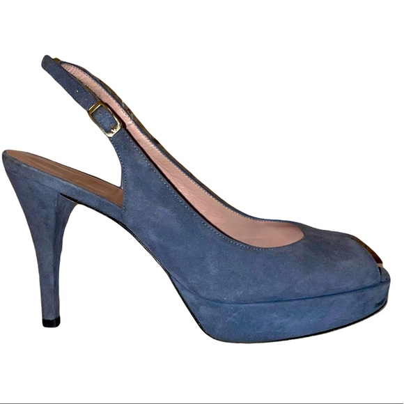 Stuart Weitzman Shoes - Stuart Weitzman Grey Suede Peep toe Heel